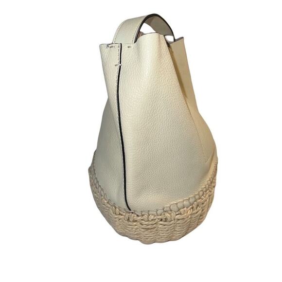 Vince Camuto Sula Leather Top Handle Bucket Bag Jasmine Cream Snap Closure - Picture 3 of 14